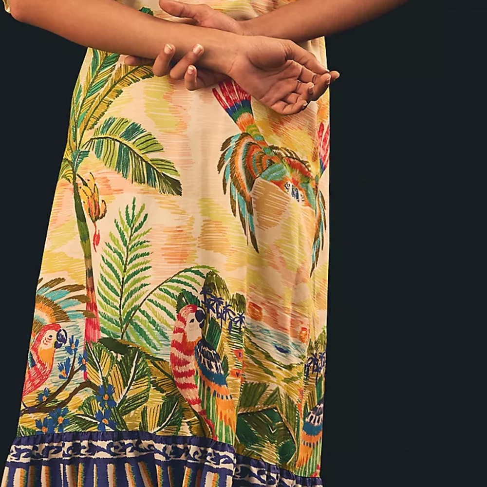 NWT Farm Rio V-Neck Macaw Paradise Maxi Dress Bird Size M Medium - Picture 5 of 5
